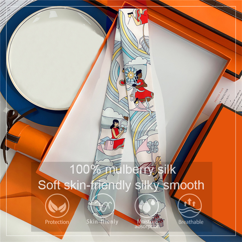 Ascot Neck Scarf - ผู้หญิง 100% หม่อนผ้าไหมผ้าพันคอสําหรับผม Band Wrap กระเป๋าริบบิ้นผ้าพันคอ