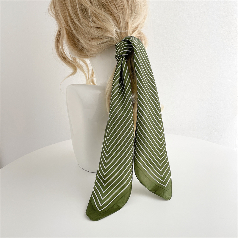 Silk Tie Striped - ผ้าพันคอไหมลายทางหรูหรา ผ้าคลุมไหล่ผู้หญิง ผ้าพันคอ 60 ซม. ผ้าโพกผม