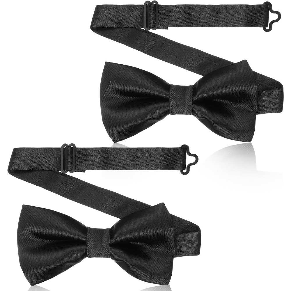 Bow Tie Pre Tied - โบว์ไทสีดำ 2 ชิ้น, โบว์ผูกสำเร็จรูปปรับได้สำหรับผู้ชาย, เครื่องประดับคอแบบหรูหราสำหรับงานแต่งงานและงานปาร์ตี้