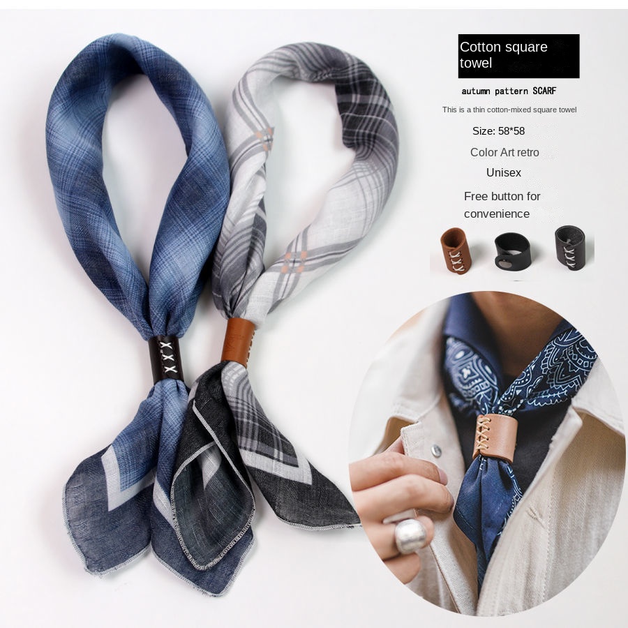 Bandana Cotton - ผ้าพันคอสี่เหลี่ยมจัตุรัสผู้ชายมีกระดุมผ้าฝ้ายและผ้าลินินอเมริกันอังกฤษฤดูใบไม้ผลิฤดูใบไม้ร่วงผ้าไหมเนื้อนุ่มบางบาง