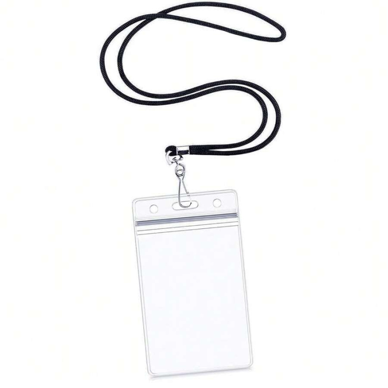 Lanyard Badge Holder - ที่ใส่บัตรประจำตัวแบบตั้งพร้อมซิปกันน้ำแบบปิดผนึกได้ (บัตรประจำตัวแบบตั้งพร้อมสายคล้องคอสีดำ, สายคล้องคอ)