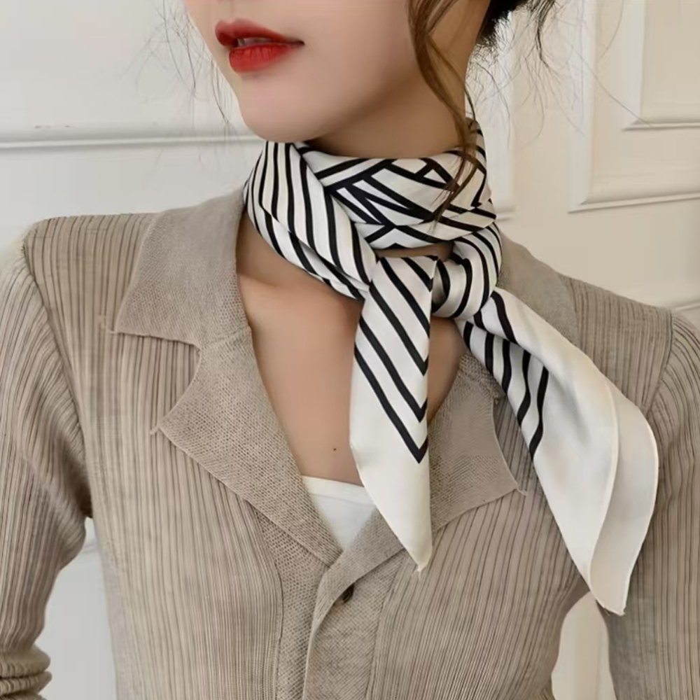 แฟชั่นสแควร์ 70 ซม.สีดําและสีข - Silk Tie Striped บทวิจารณ์และราคา
