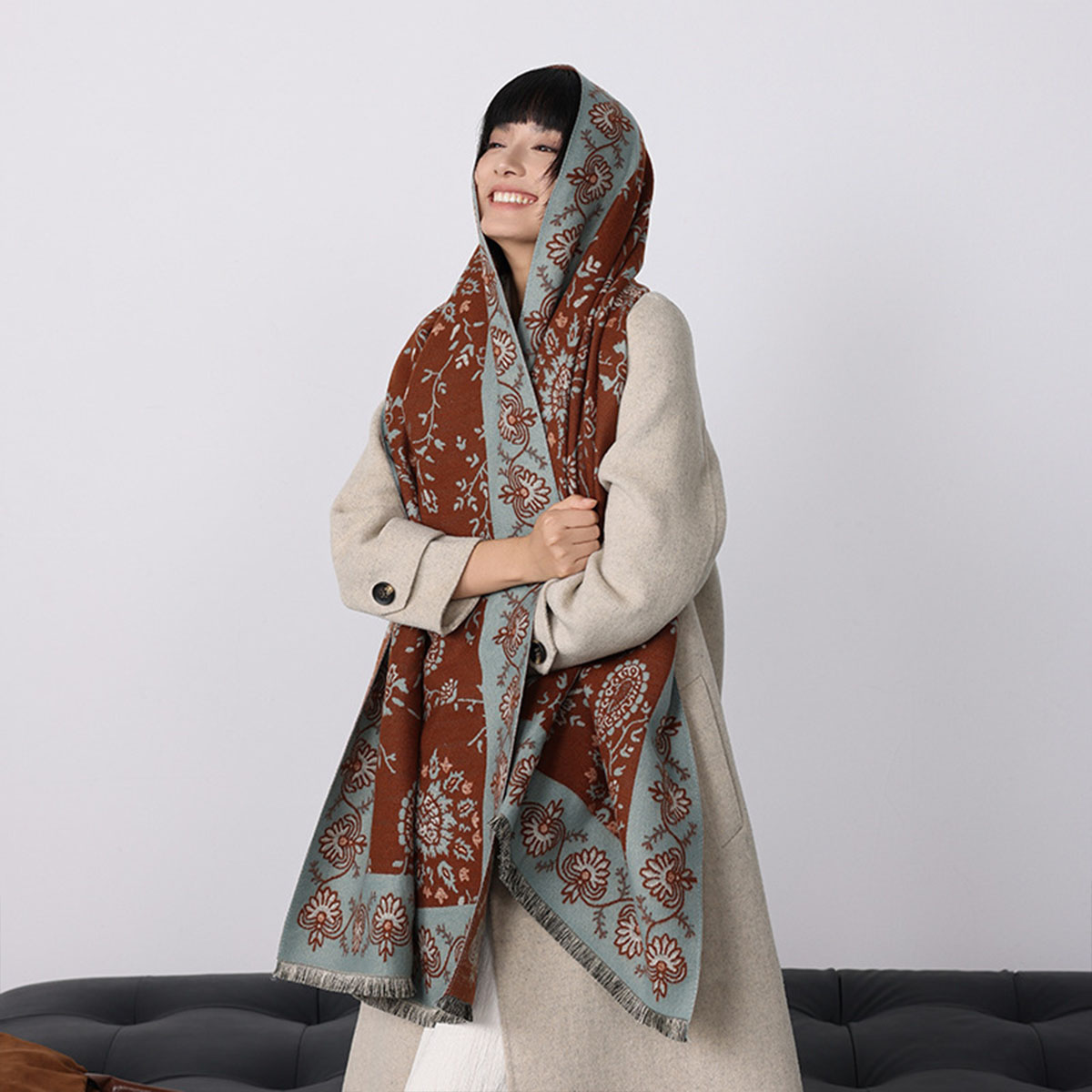 ผ้าพันคอแคชเมียร์เทียมลาย pais - Woven Scarf Blanket บทวิจารณ์และราคา