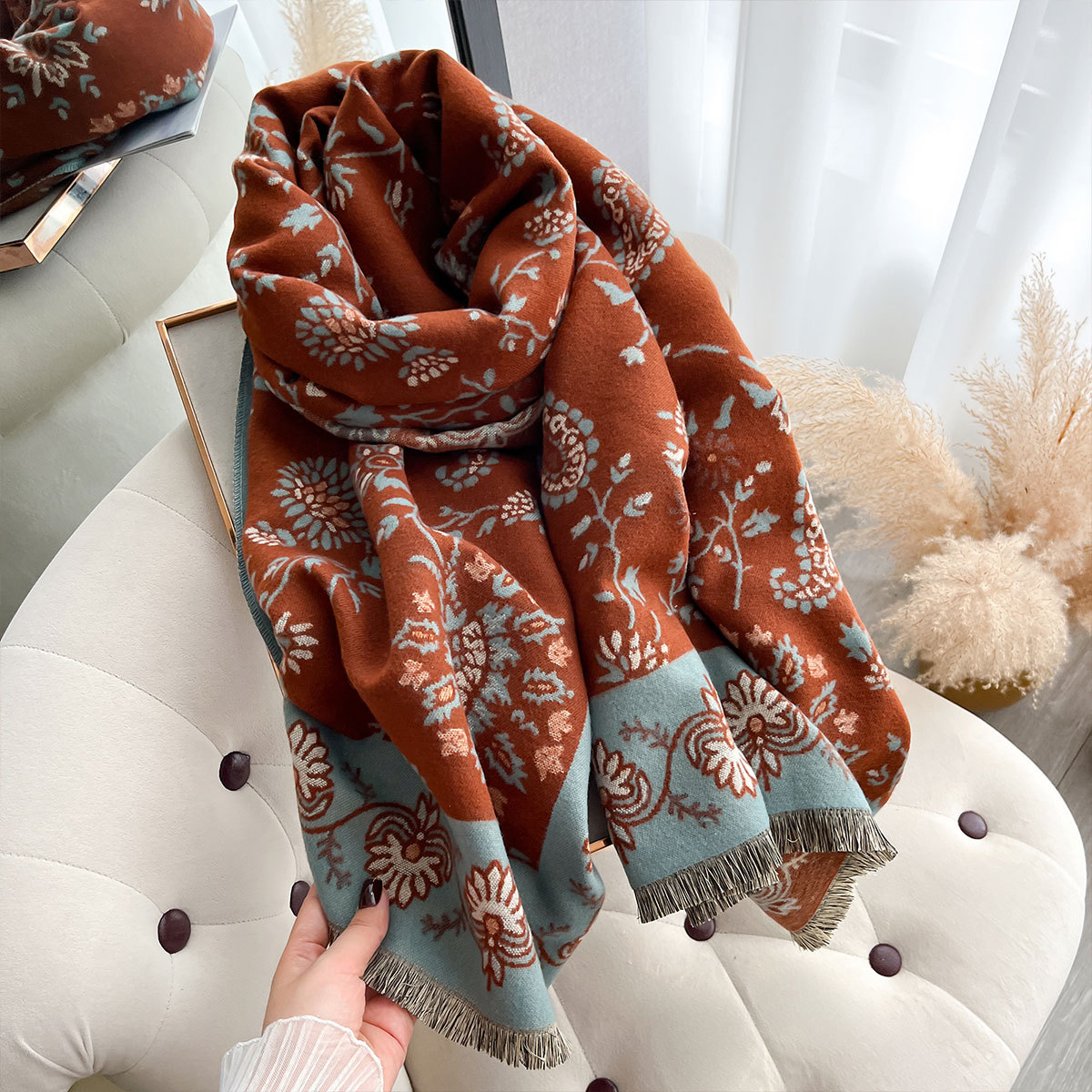 ผ้าพันคอแคชเมียร์เทียมลาย pais - Woven Scarf Blanket บทวิจารณ์และราคา